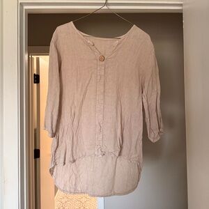 Light Beige Italian Linen Button-Front Women's Top